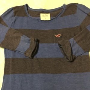 Hollister Dark Blue and Blue 3/4 Length Sleeve Tee